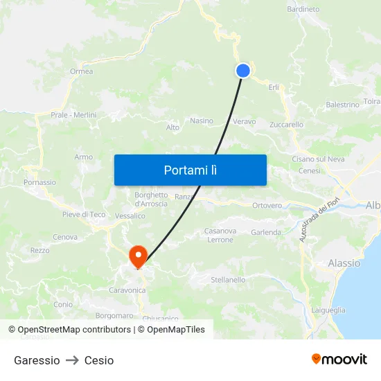 Garessio to Cesio map