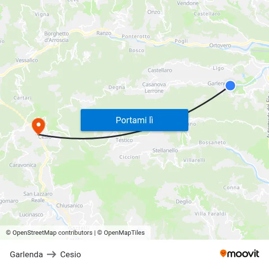 Garlenda to Cesio map