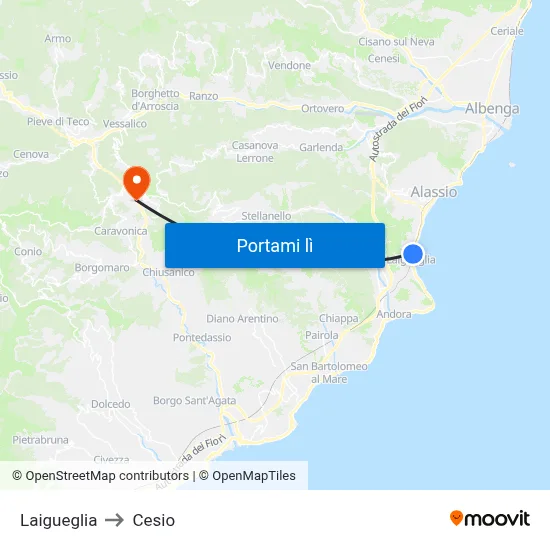 Laigueglia to Cesio map