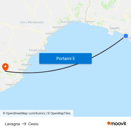 Lavagna to Cesio map