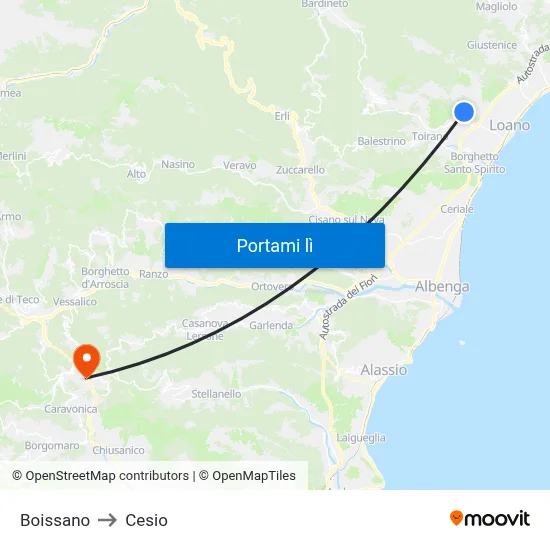 Boissano to Cesio map
