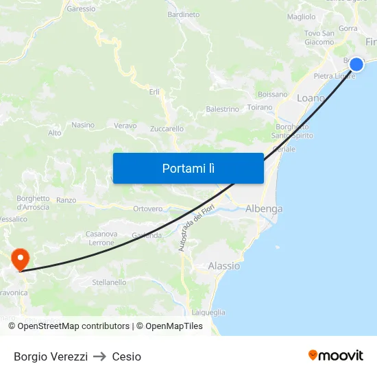 Borgio Verezzi to Cesio map