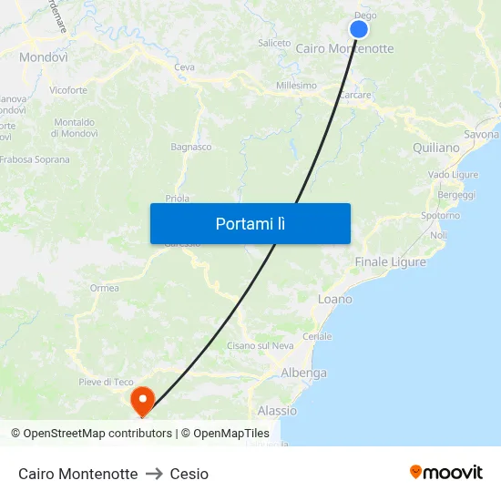 Cairo Montenotte to Cesio map