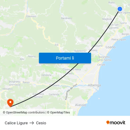Calice Ligure to Cesio map