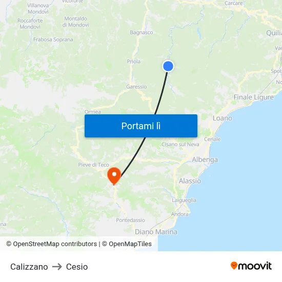 Calizzano to Cesio map