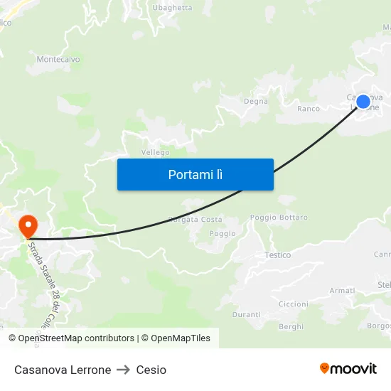 Casanova Lerrone to Cesio map