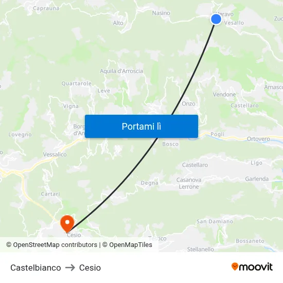 Castelbianco to Cesio map