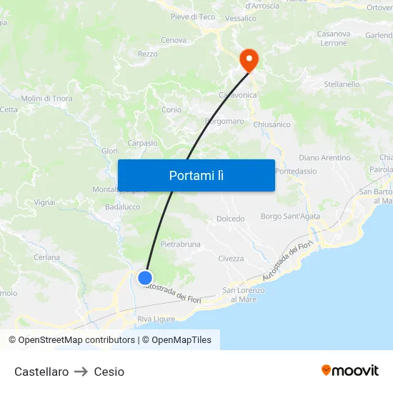Castellaro to Cesio map