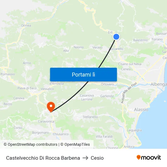 Castelvecchio Di Rocca Barbena to Cesio map