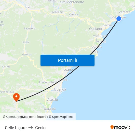 Celle Ligure to Cesio map