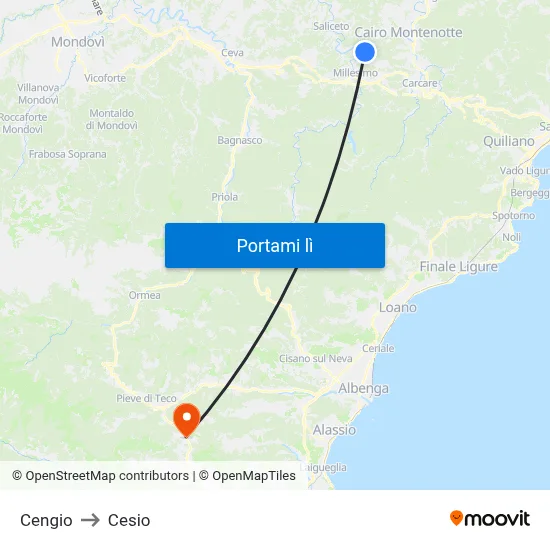 Cengio to Cesio map