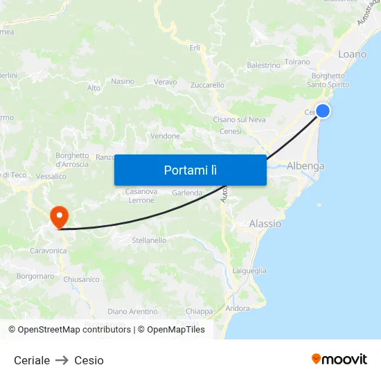 Ceriale to Cesio map