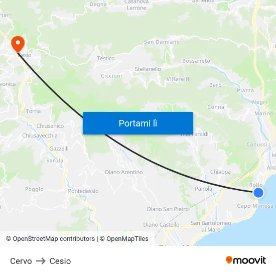 Cervo to Cesio map