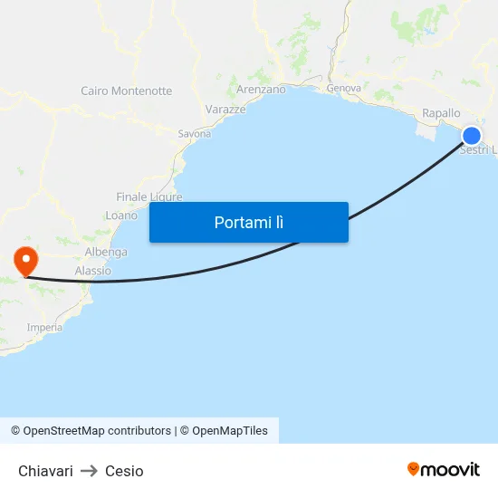 Chiavari to Cesio map