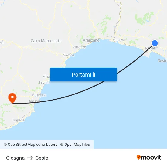 Cicagna to Cesio map