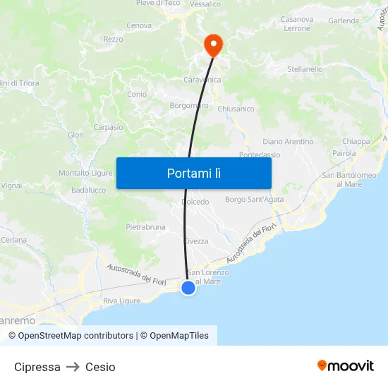 Cipressa to Cesio map