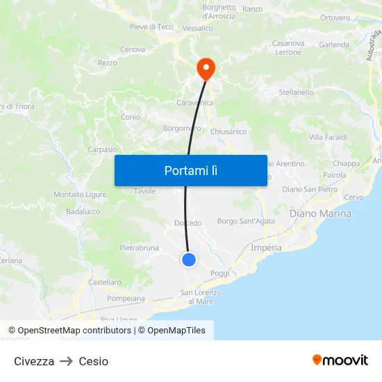 Civezza to Cesio map