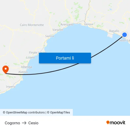 Cogorno to Cesio map
