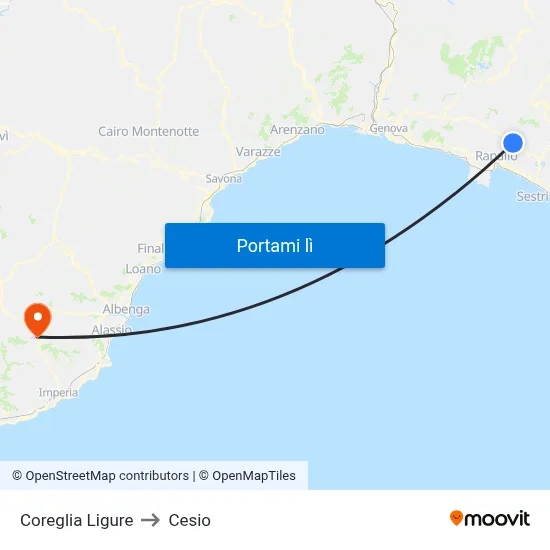 Coreglia Ligure to Cesio map