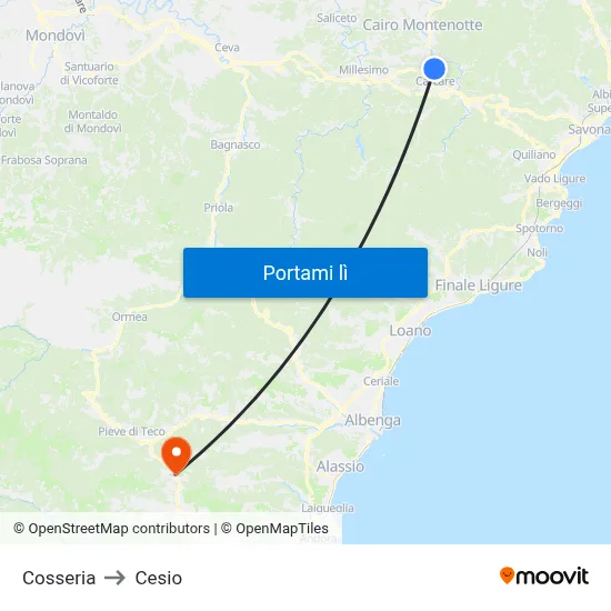 Cosseria to Cesio map