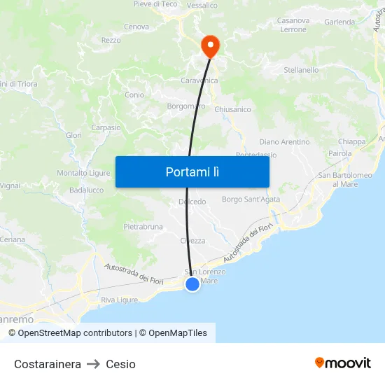 Costarainera to Cesio map
