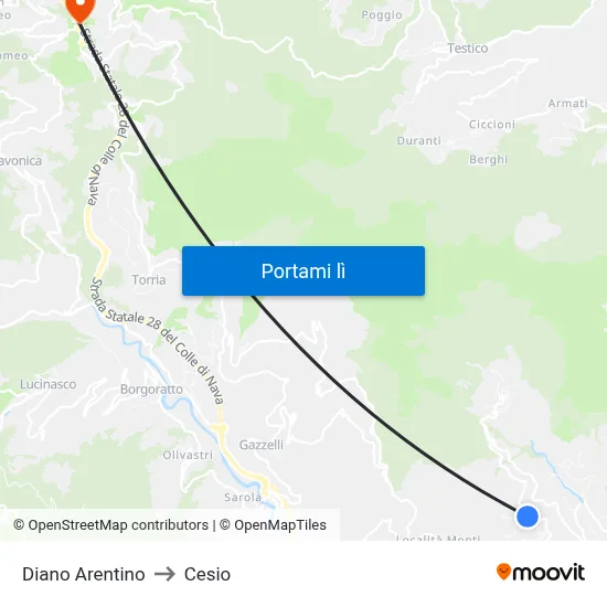 Diano Arentino to Cesio map