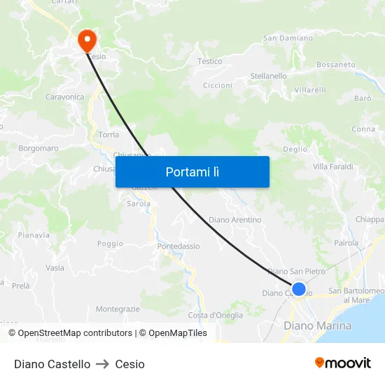 Diano Castello to Cesio map