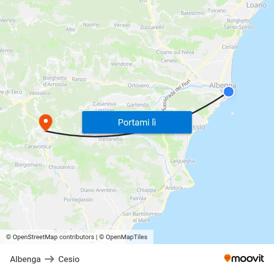 Albenga to Cesio map