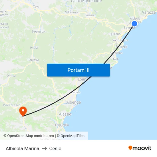 Albisola Marina to Cesio map