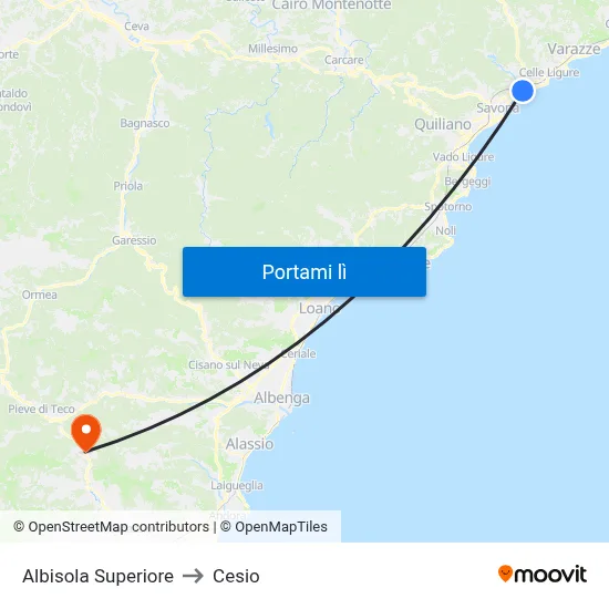 Albisola Superiore to Cesio map