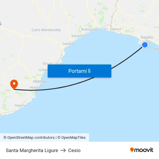 Santa Margherita Ligure to Cesio map