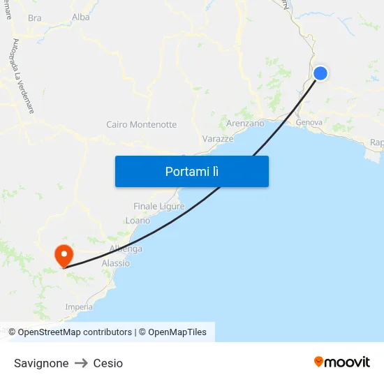 Savignone to Cesio map