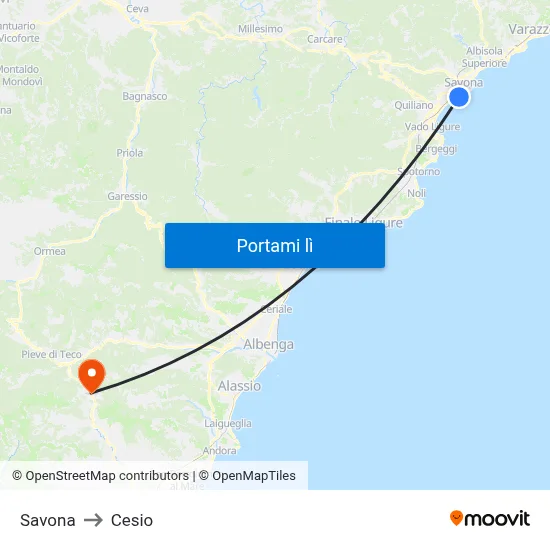 Savona to Cesio map