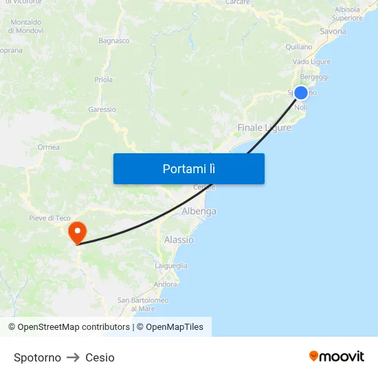 Spotorno to Cesio map