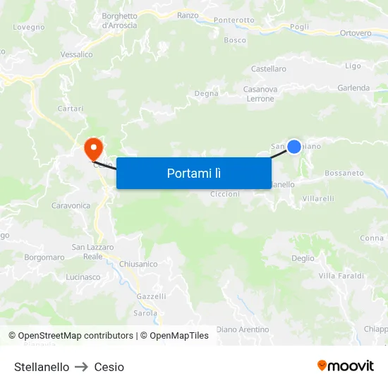 Stellanello to Cesio map
