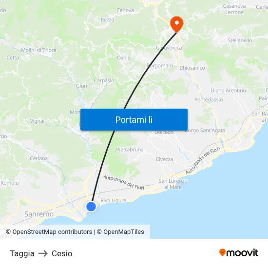Taggia to Cesio map