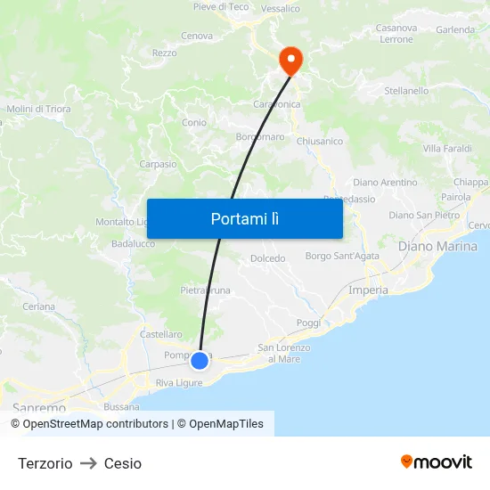 Terzorio to Cesio map