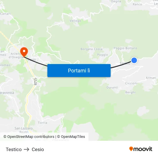 Testico to Cesio map