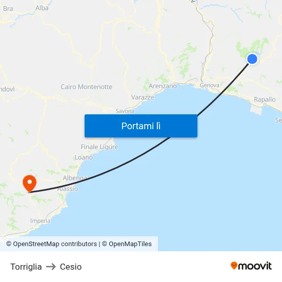 Torriglia to Cesio map