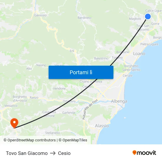 Tovo San Giacomo to Cesio map