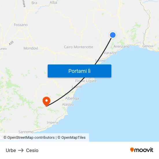 Urbe to Cesio map