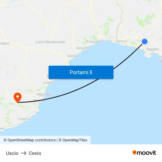 Uscio to Cesio map