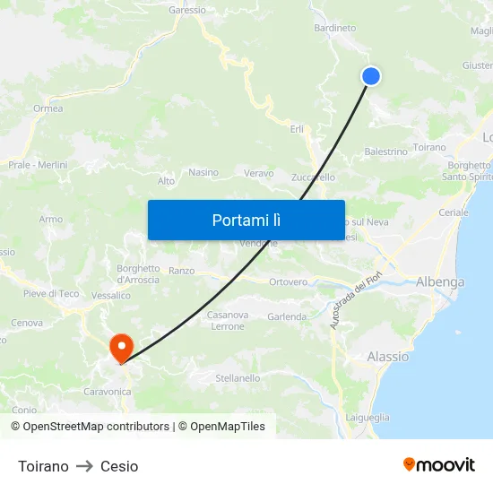 Toirano to Cesio map