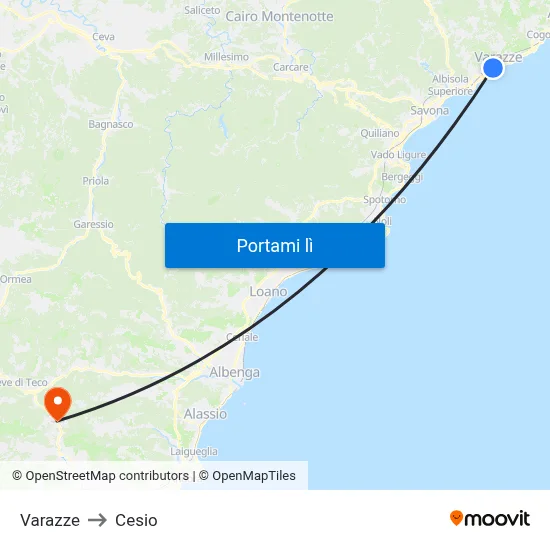 Varazze to Cesio map