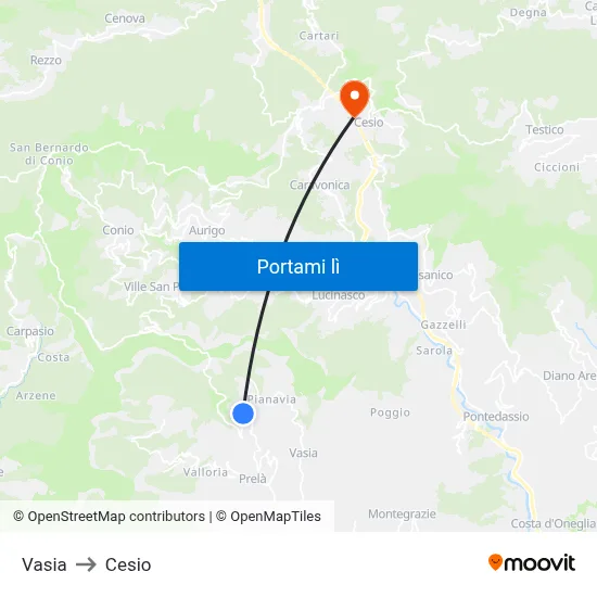 Vasia to Cesio map