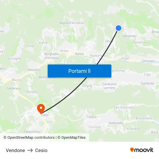 Vendone to Cesio map