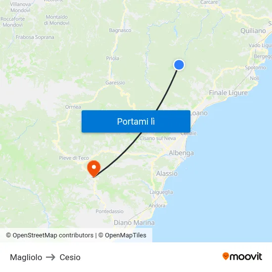 Magliolo to Cesio map