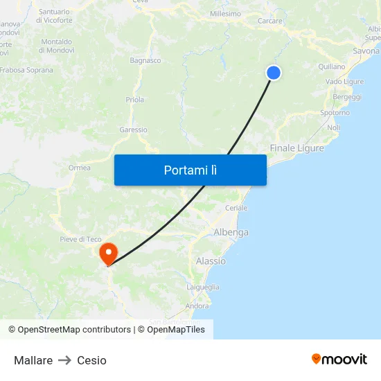 Mallare to Cesio map