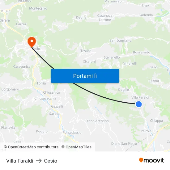 Villa Faraldi to Cesio map