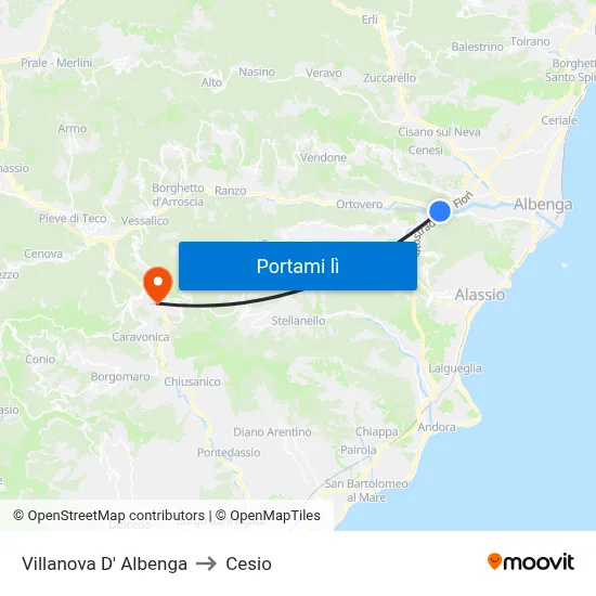 Villanova D' Albenga to Cesio map